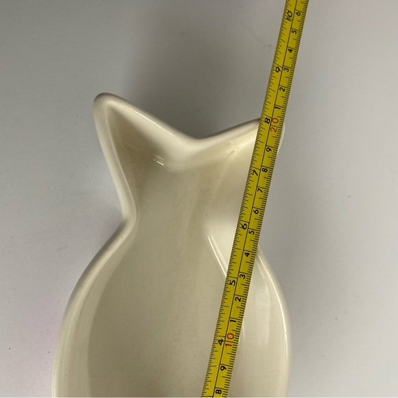 Cat Bowl Fish Shaped Ceramic “Pampered” White Pink. 8” Long Water Food Kitty - Picture 8 of 14